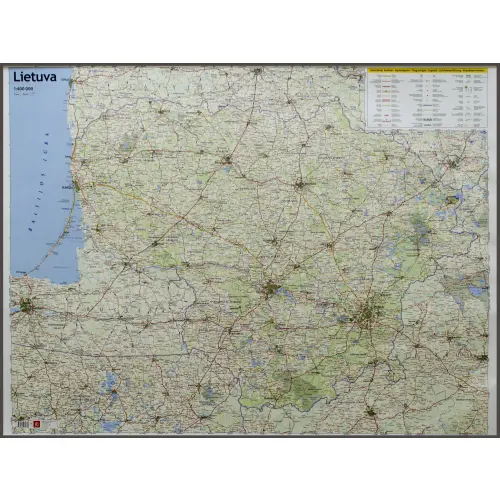 Litwa mapa ścienna drogowa na podkładzie do wpinania 1:400 000