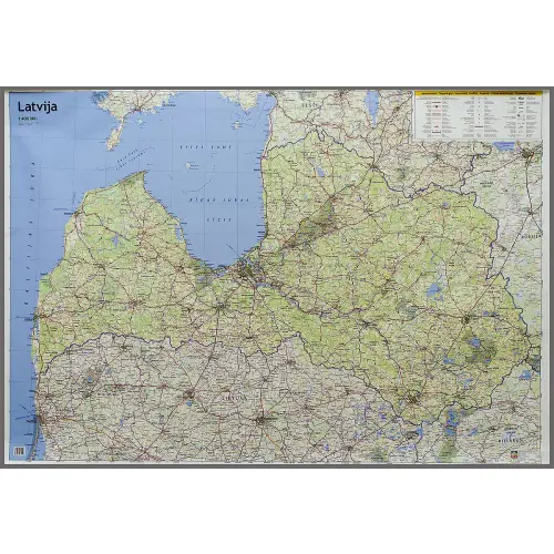 Łotwa mapa ścienna drogowa na podkładzie do wpinania 1:400 000
