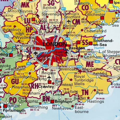 Wielka Brytania mapa ścienna kody pocztowe na podkładzie magnetycznym 1:1 200 000