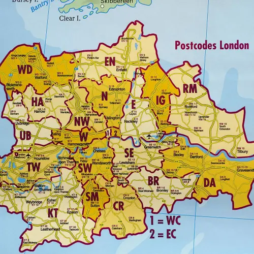Wielka Brytania mapa ścienna kody pocztowe 1:1 200 000