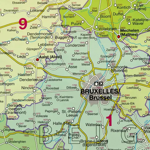 Benelux Belgia Holandia Luksemburg mapa ścienna kody pocztowe na podkładzie do wpinania 1:420 000