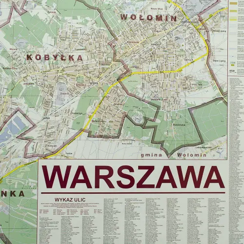 Warszawa mapa ścienna administracyjno-drogowa arkusz papierowy 1:18 000