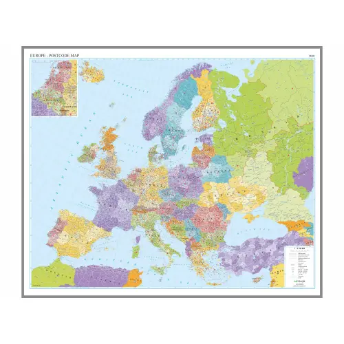 Europa mapa ścienna kody pocztowe na podkładzie magnetycznym, 1:3 750 000