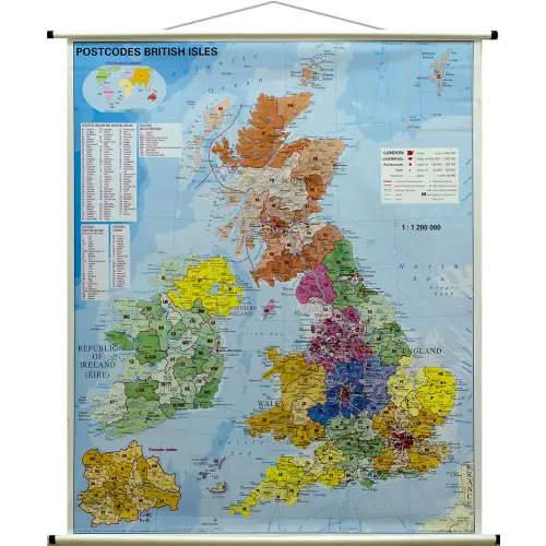Wielka Brytania mapa ścienna kody pocztowe 1:1 200 000