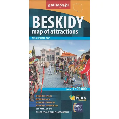 Beskidy map of attractions, 1:90 000