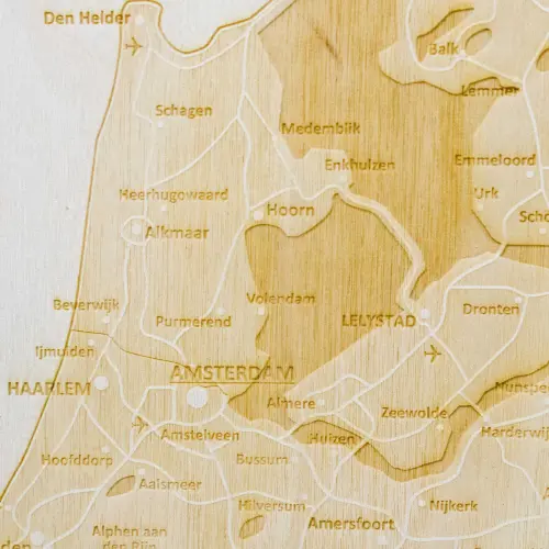 Holandia mapa grawerowana w drewnie, 424x424 mm