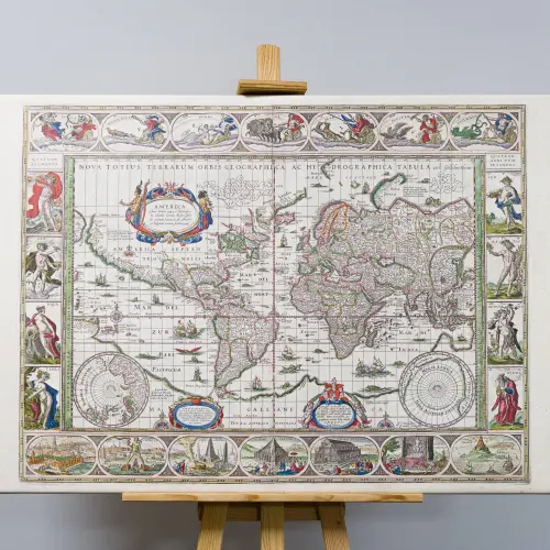 Świat według Willema Blaeu z 1635r. - mapa ścienna na płótnie Canvas