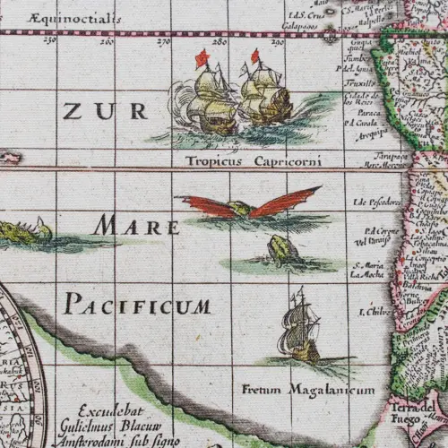 Świat według Willema Blaeu z 1635r. - mapa ścienna na płótnie Canvas