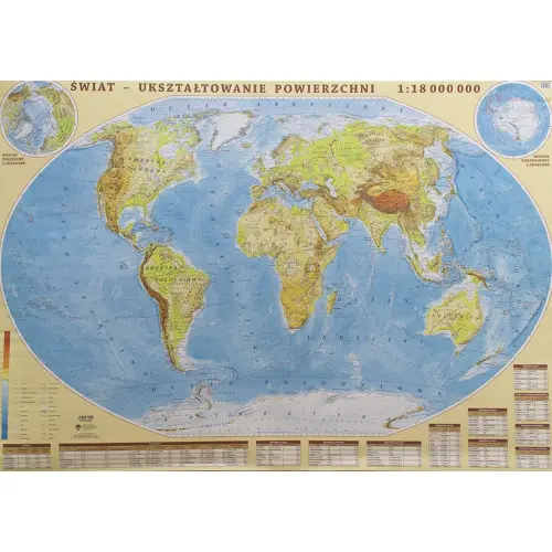 Świat mapa ścienna fizyczna arkusz papierowy 1:18 000 000