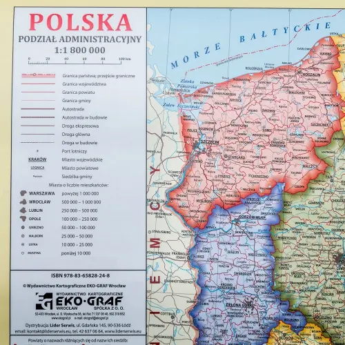 Polska mapa ścienna administracyjna na podkładzie do wpinania 1:1 800 000