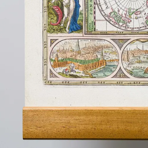Świat według Willema Blaeu z 1635r. - mapa ścienna na płótnie Canvas w drewnianych listwach