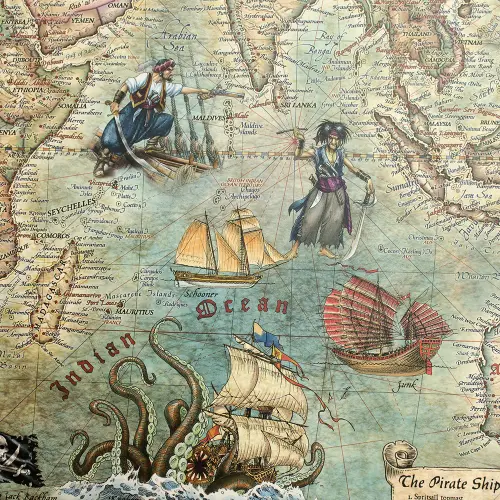 Świat Piratów mapa ścienna stylizowana arkusz papierowy