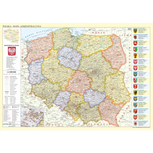 Polska administracyjna mapa ścienna - arkusz laminowany, 1:1 000 000