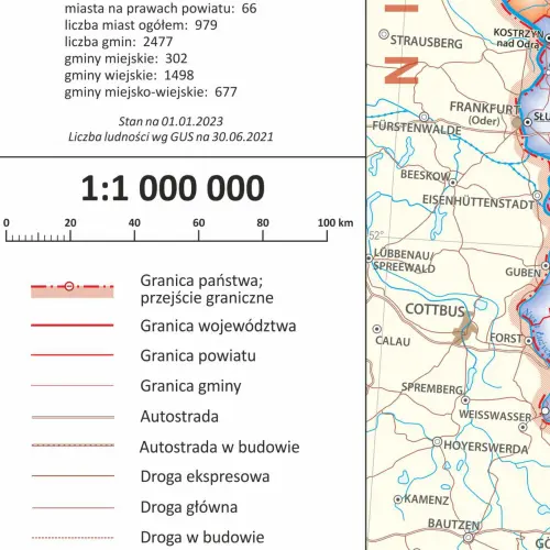 Polska mapa ścienna administracyjna na podkładzie 1:1 000 000
