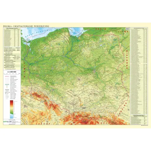 Polska fizyczna mapa ścienna -arkusz laminowany 1:1 000 000