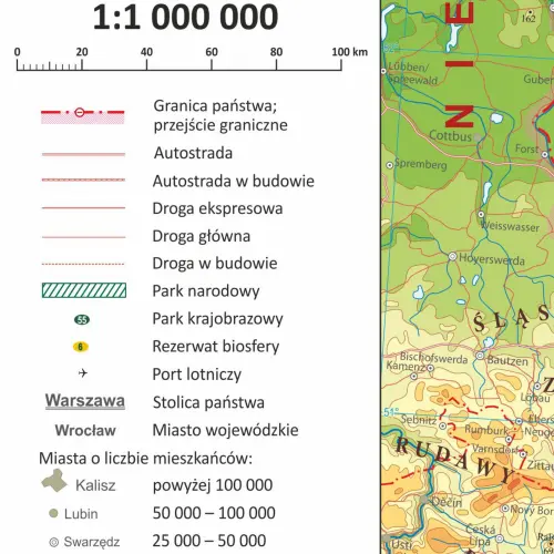 Polska mapa ścienna fizyczna na podkładzie, 1:1 000 000