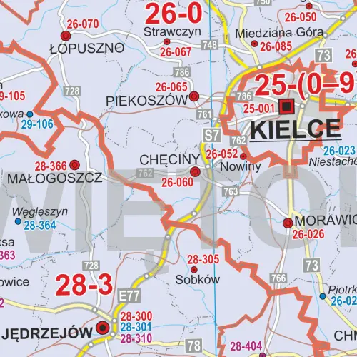 Polska mapa ścienna kody pocztowe na podkładzie magnetycznym, 1:350 000