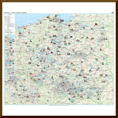 Polska mapa ścienna sanktuariów na podkładzie 1:600 000