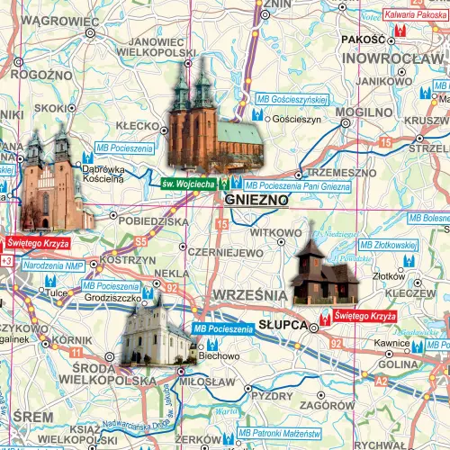 Polska mapa ścienna sanktuariów na podkładzie 1:600 000