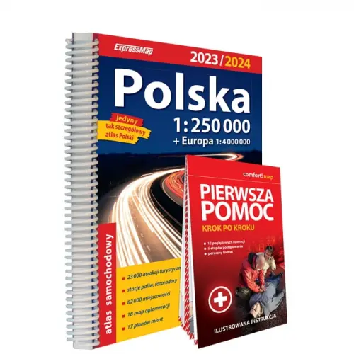 Polska atlas samochodowy, 1:250 000 + instrukcja pierwszej pomocy