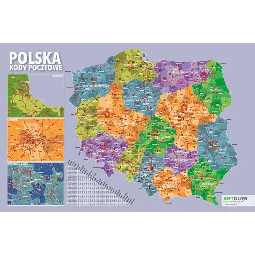 Polska mapa ścienna kody pocztowe arkusz laminowany