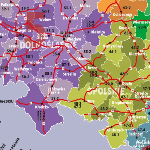 Polska mapa ścienna kody pocztowe
