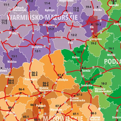 Polska mapa ścienna kody pocztowe