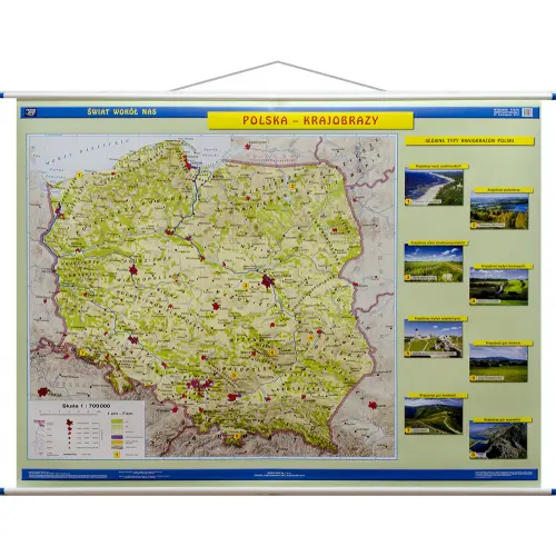Polska ukształtowanie powierzchni i krajobrazy mapa ścienna dwustronna 1:700 000