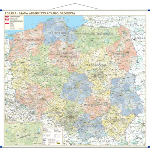 Polska administracyjno-drogowa mapa ścienna, 1:500 000