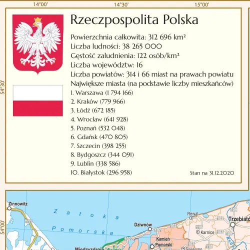 Polska administracyjno-drogowa mapa ścienna arkusz laminowany, 1:500 000