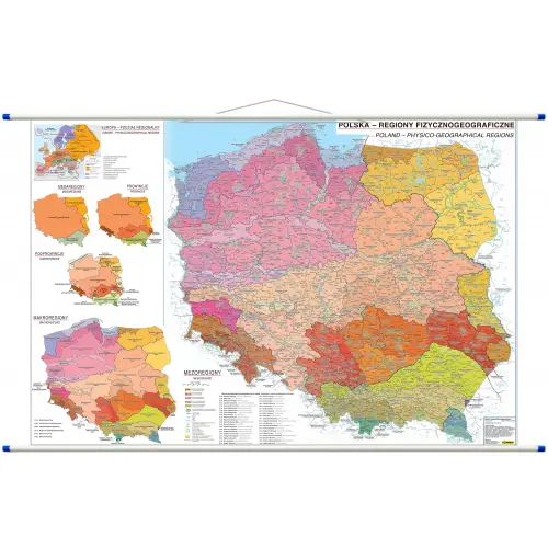 Polska - regiony fizycznogeograficzne mapa ścienna, 1:500 000