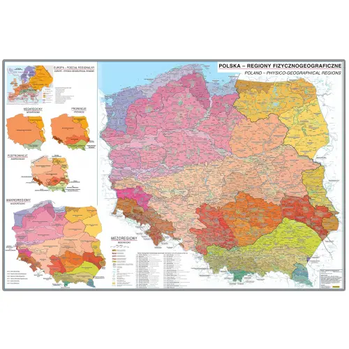 Polska - regiony fizycznogeograficzne mapa ścienna do wpinania, 1:700 000