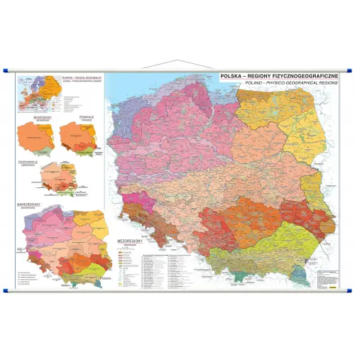 Polska - regiony fizycznogeograficzne mapa ścienna, 1:700 000