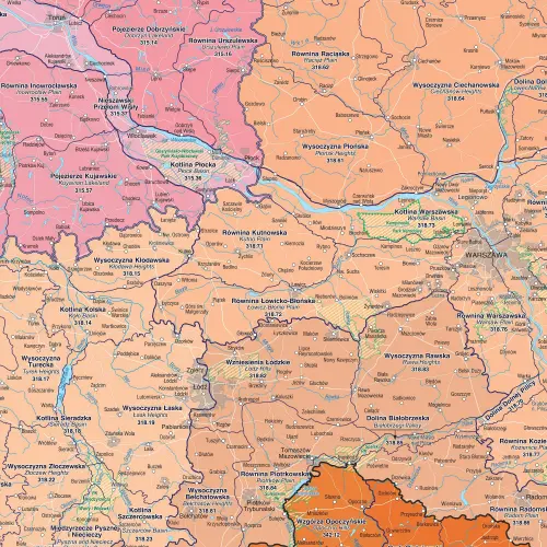 Polska - regiony fizycznogeograficzne mapa ścienna, arkusz papierowy, 1:700 000