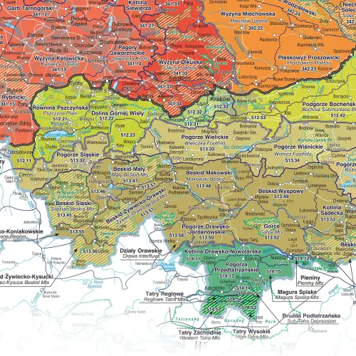 Polska - regiony fizycznogeograficzne mapa ścienna magnetyczna, 1:700 000