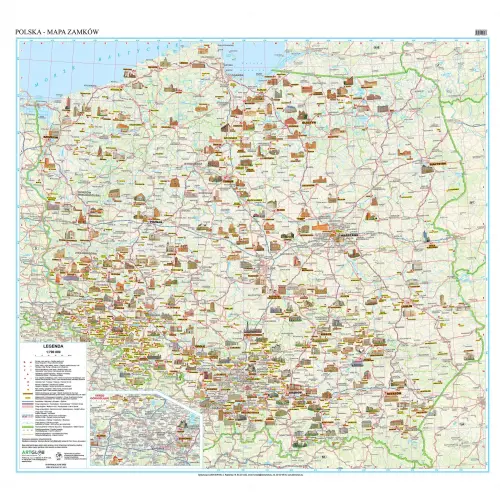 Polska mapa ścienna zamków arkusz papierowy, 1:700 000