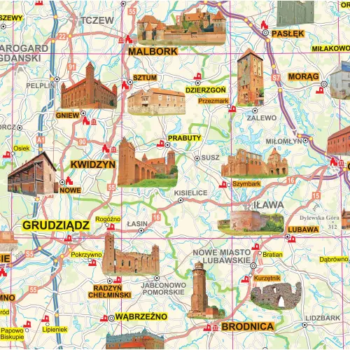 Polska mapa ścienna zamków arkusz papierowy, 1:700 000
