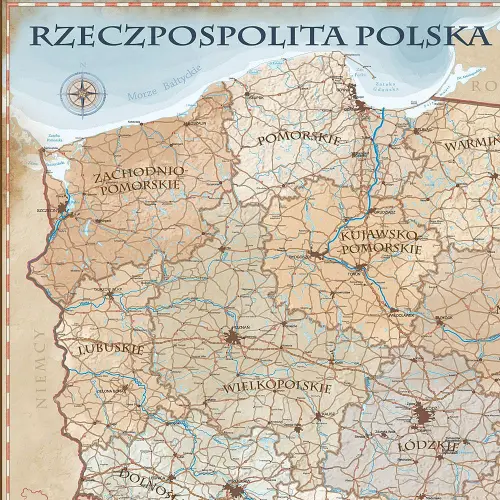 Rzeczpospolita Polska mapa ścienna na podkładzie magnetycznym