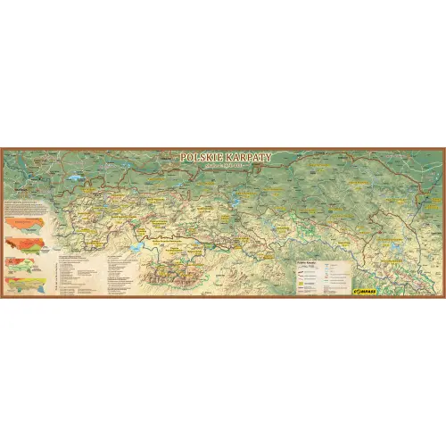 Karpaty Polskie mapa ścienna, arkusz papierowy, 1:370 000