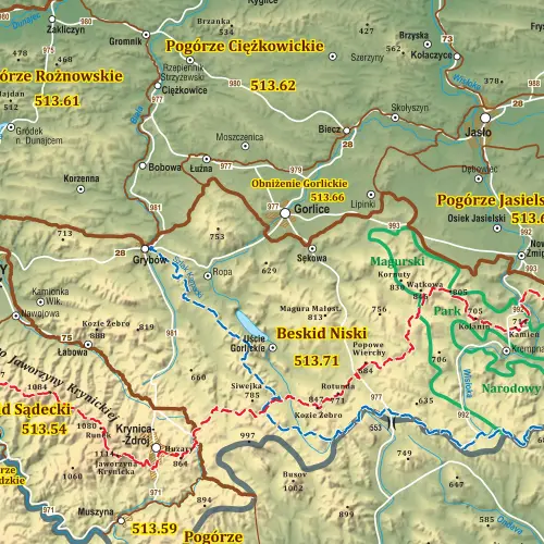 Karpaty Polskie mapa ścienna, arkusz laminowany, 1:370 000