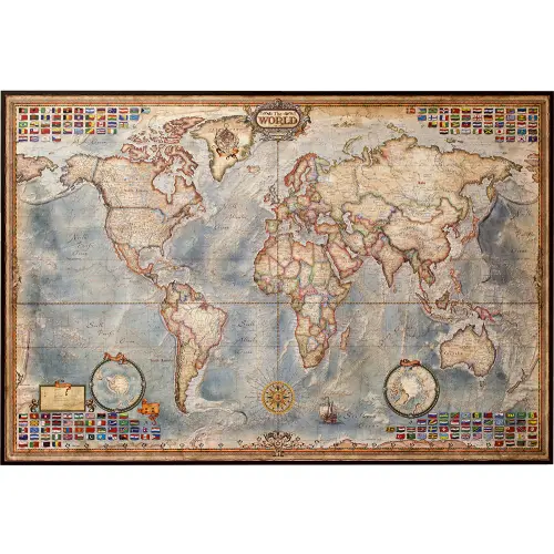 Świat mapa ścienna, stylizowana, antyczna na podkładzie 1:33 000 000