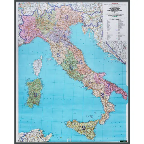 Włochy mapa ścienna kody pocztowe na podkładzie magnetycznym 1:1 000 000