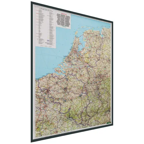 Benelux Belgia Holandia Luksemburg mapa ścienna samochodowa na podkładzie 1:500 000