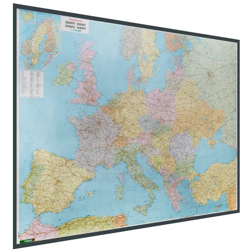 Europa mapa ścienna administracyjno-drogowa na podkładzie do wpinania znaczników 1:3 500 000