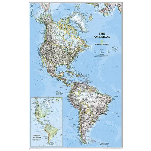 Ameryka Północna i Południowa Classic polityczna mapa ścienna na podkładzie, 1:19 100 000