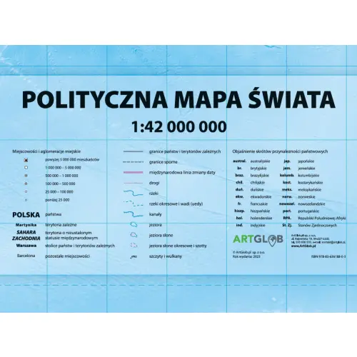 Świat polityczny - mapa ścienna, 1:42 000 000
