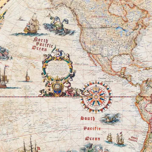 Świat mapa ścienna stylizowana Vintage, arkusz laminowany