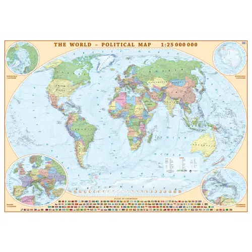 World map wall political paper sheet 1:25 000 000