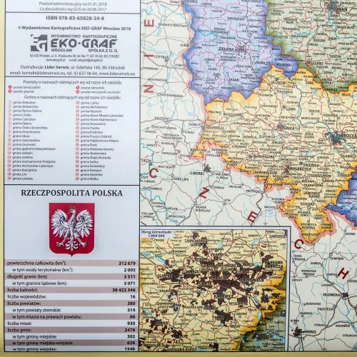 Polska mapa ścienna administracyjna na podkładzie 1:1 800 000