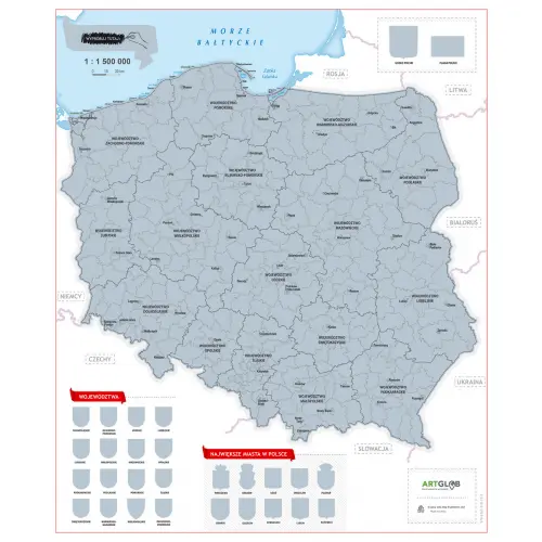 Polska - mapa zdrapka na podkładzie 1:1 500 000